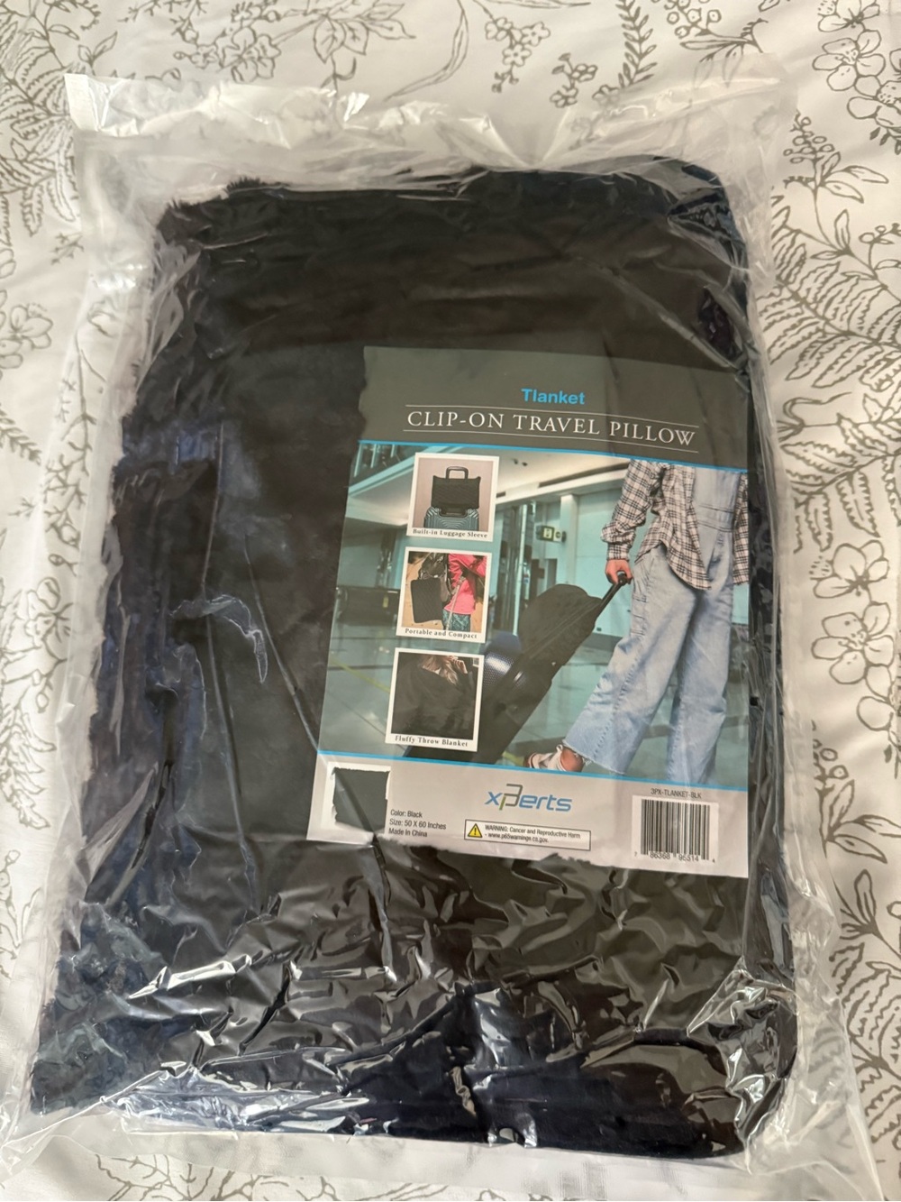 Blank NYC Black Clip-On Travel Pillow-Packaged